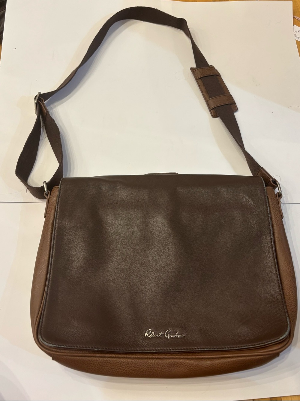 Robert Graham Two-Tone Brown Leather Messenger Bag